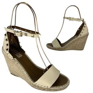 Valentino Double Rockstud Grainy Calfskin Wedge Sandal 105 Mm